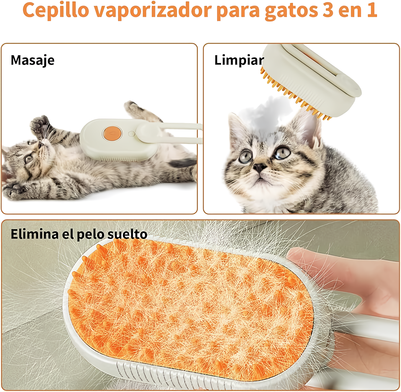 Cepillo a Vapor Mascotas (3 en 1 ) para Limpieza
