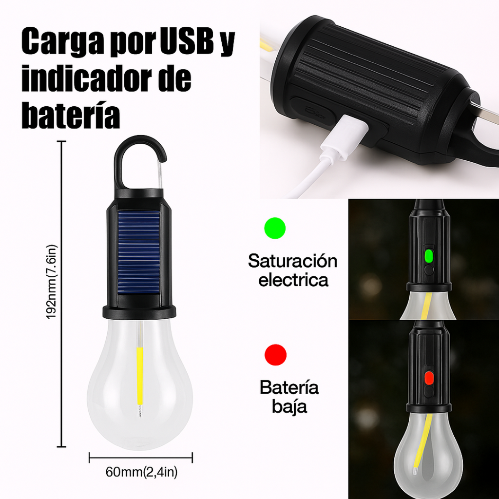 AMPOLLETA SOLAR RECARGABLE CAMPING (2 unidades)